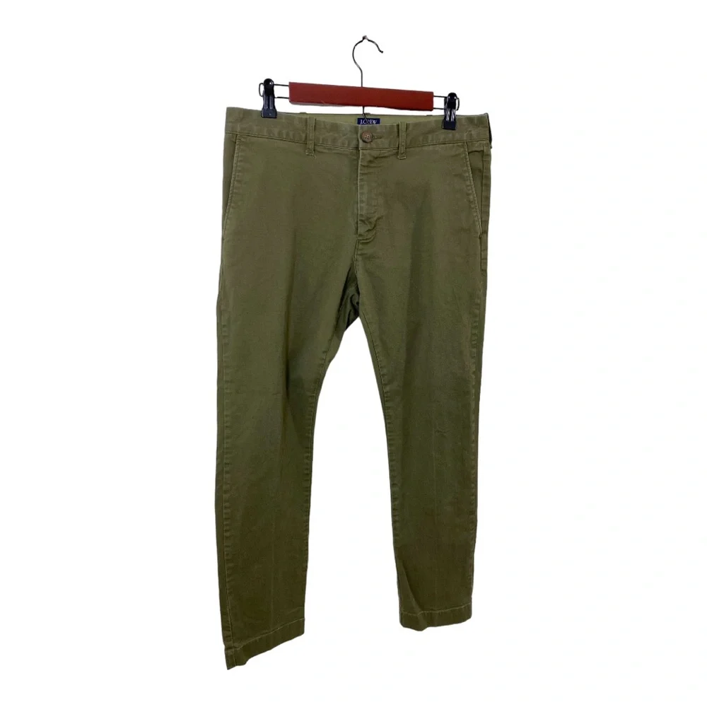 J.Crew Flex Driggs Khaki Chino Pants Men's 31 x 30 Flat Front Olive Green